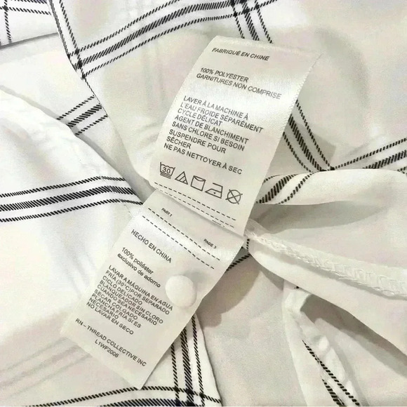 LAUNDRY BY SHELLI SEGAL Windowpane Check Blouse White Navy Blue Size X-Small - Picture 11 of 11